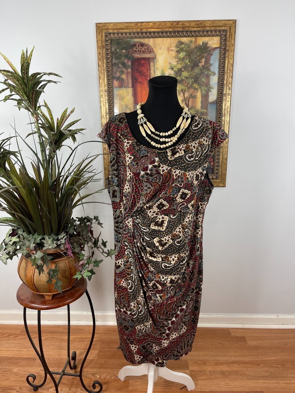 Connected Sheath Dress Women's 18W Multi Paisley Print Earthy Tones‎ Boho Chic